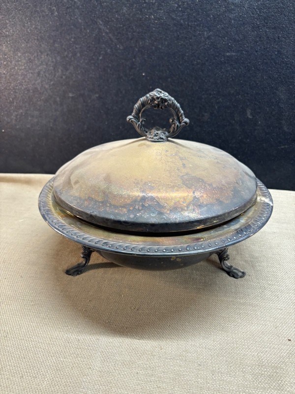 F.B. Rogers Silver Co. Silver Plated Round Footed Covered Bowl Vintage