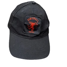 FIREBALL WHISKY ADJUSTABLE SNAPBACK TRUCKER/MESH HAT/CAP, BLACK, WHISKEy H21