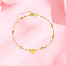 24K Gold Heart Bracelet Lucky Bead Bracelet 999 Gold Love Charm Bracelet Dainty
