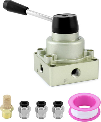 HV-02 Rotary Lever Hand Valve 3 Position 4 Way 1/4  NPT Air Control Valve 3 Port