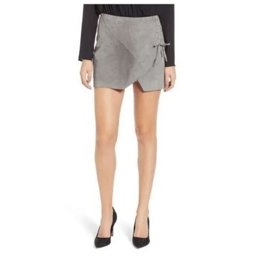 BlankNYC Women's Lace-Up Suede Miniskirt in Grey Size 26 MSRP $98