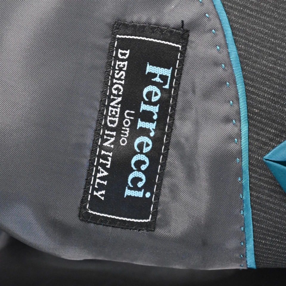 Ferrecci 44L 36x32 Gray Striped Super 150s Mens Jacket Pants Suit - Image 4 of 4