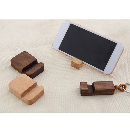 Wooden Mobile Phone Holder Keychain Stand Desktop Bracket Keyring - 第 8/11 張圖片