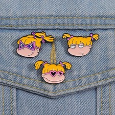 Naughty Cool Girl Enamel Pins Custom Yellow Haired Girl Brooches Lapel Badges Ca