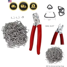 Hog Ring Pliers Kit with 500 Galvanized Rings for Upholstery Fencing Garden