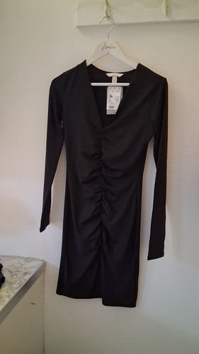 H&M Black Ruched Front Little Black Dress Size XS BNWT - Picture 2 of 6