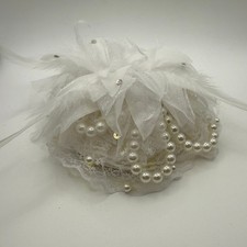 White Bridal Fascinator Hat Hair Clip Lace Pearl Rhinestone Feather Accent