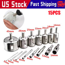15PCS Diamond Hole Saw Drill Bit Set Maker Cutter Glass Ceramic Tile Porcelain