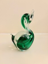 Vintage Green Glass Swan Figurine Italian Glass Bird Ornament