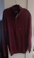 CHAPS Mens Burgundy Sweater Cotton Blend Brown Suede Elbow Patches Collar. Med.