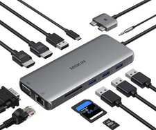 MOKiN USB-C Hub Dock MacBook Pro/Air 12-in-1 Dual HDMI VGA SD TF 100W PD