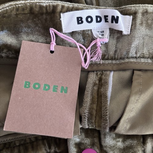 Boden Westbourne Velvet Trousers Size 12 Khaki Green Pink Stripe Luxe New - Picture 10 of 12