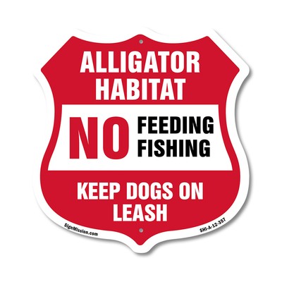 Alligator Warning Shield Sign Alligator Habitat No Feeding F Shield Shaped Sign