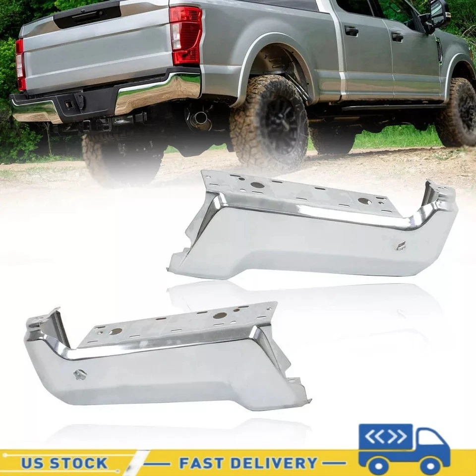Chrome Rear RH/LH Bumper Face Bar Ends for 2017-2022 Ford F250 F350 w/ Park - Image 2 of 4