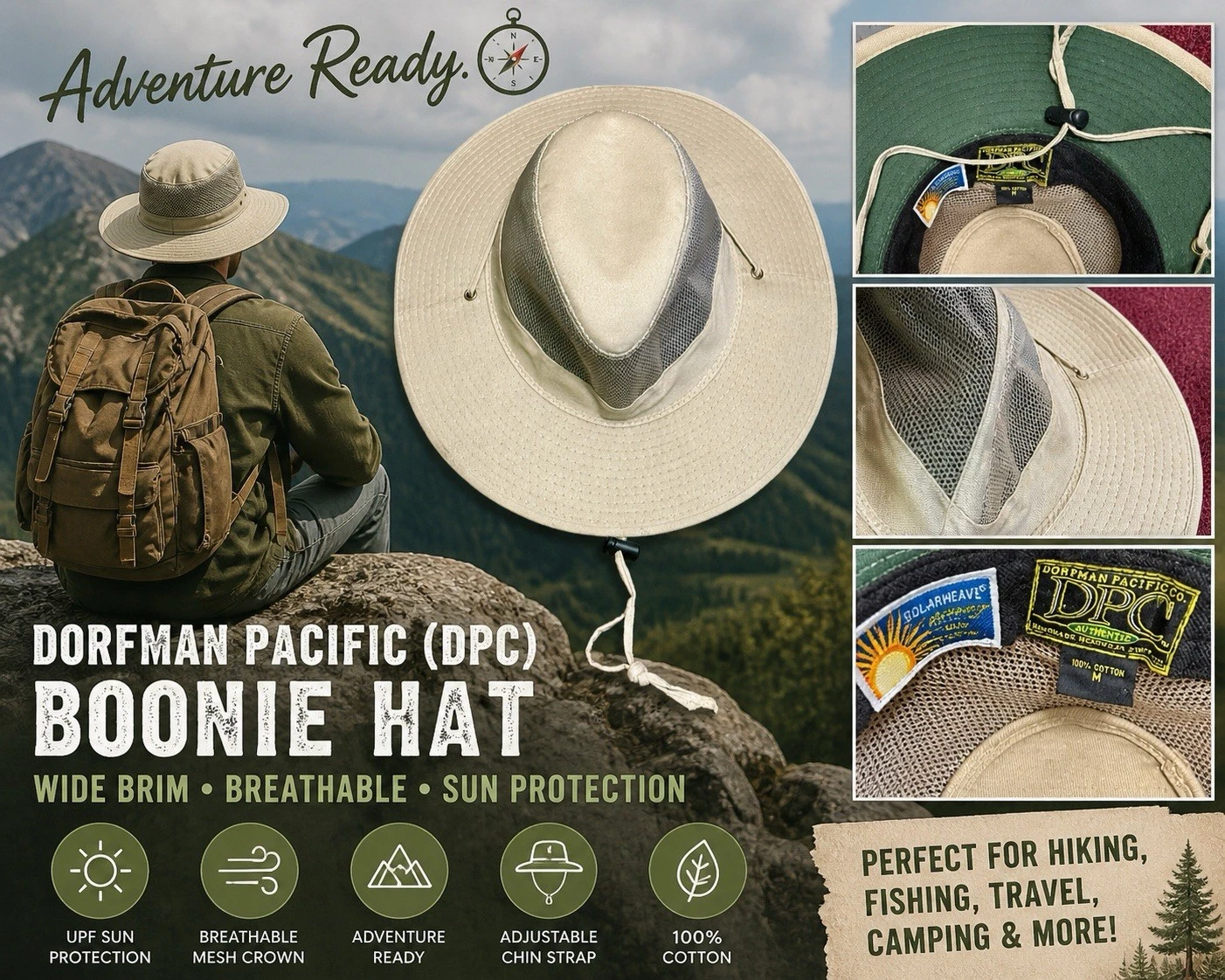 Dorfman Pacific DPC Boonie Hat UPF Sun Safari Hiking Fishing Wide Brim
Opens in a new window or tab