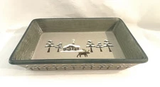 Holiday Baking Dish Sonoma Lodge Moose Rectangular Casserole Pan Green Stoneware