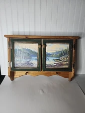 Moose Cabin Art Vintage 2 Doored Wood Wall Cabinet Storage+ Hanger Very Nice Art