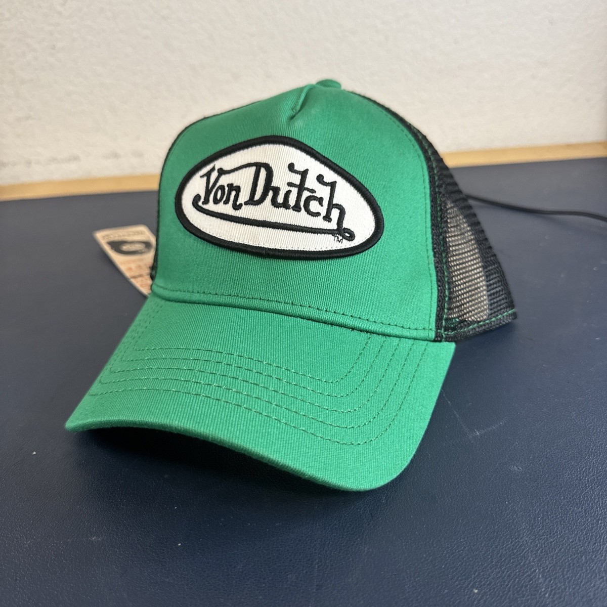 Von Dutch Burgundy Suede & Black Mesh Hat with Mint Trim Logo Suede Trucker Hat - Classic 51 | Von Dutch main image 3