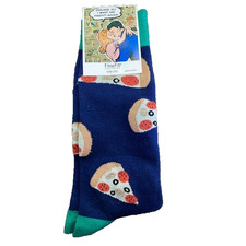 FineFit Fun Socks Pizza Slice Novelty Crew Socks Navy Blue Green One Size NEW