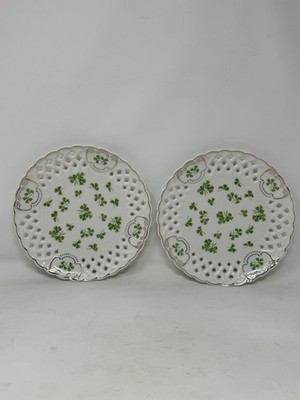 Set of 2 Grace Teaware 7 1/2'' Pierced Border Shamrock / Clover Plates Irish VHTF