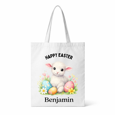 Kids Personalized Easter Tote   Custom Name Egg Hunt Bag   Double Sided