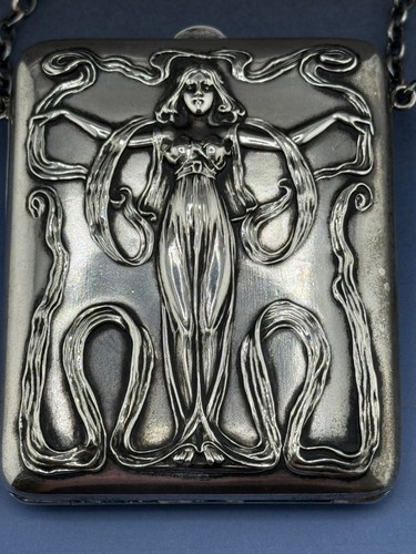 Sterling Silver Purse Art Nouveau Woman with Flowing Dress by Blackington 109 gr - Picture 7 of 13