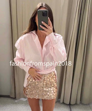 ZARA NEW WOMAN MID-WAIST SEQUIN MINI SKIRT PINK GOLD XS-XL 2157/058/870