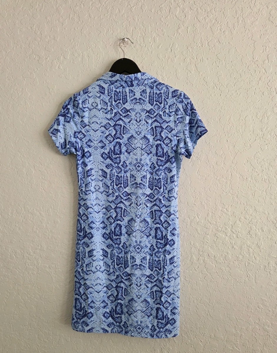 Ibkul Women's Blue Geometric Athletic Golf Soft Stretchy Polo Dress View 4