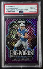 Justin Herbert 2022 Panini Prizm Fireworks #F-4 Purple Power /49 Chargers PSA 10