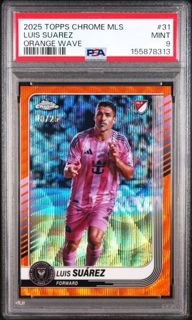2025 Topps Chrome MLS Luis Suarez Orange Wave Refractor /25 Miami - PSA 9