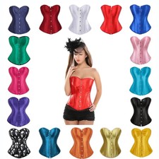 Overbust Corset Women Lace Up Satin Boned Bustier Plus Size Costume Top Set