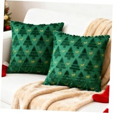 Christmas Throw Pillow Covers 18 X 18 Inch Set of 2, Xmas Winter Green