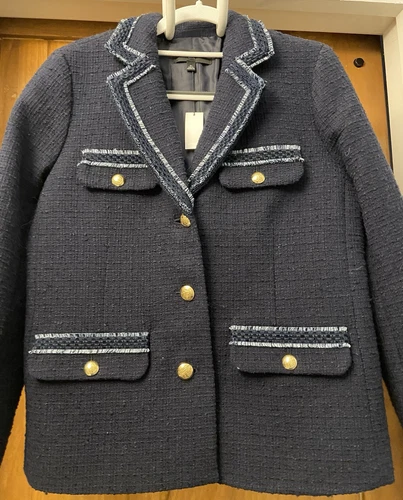 VETEMENTS Blazer blu navy testurizzato Talbots tasche bordate bottoni ottone taglia 6 petite nuovo con etichette