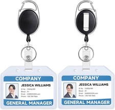 Teskyer 2 Pack Heavy Duty Retractable Badge Holders horizontal, Transparent