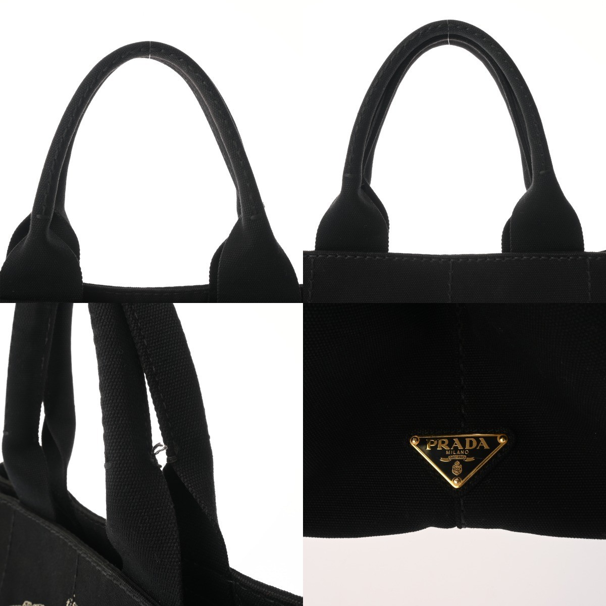 PRADA Canapa Tote Black Ladies Canvas Tote Bag AB Rank Used  from japan thumbnail 6