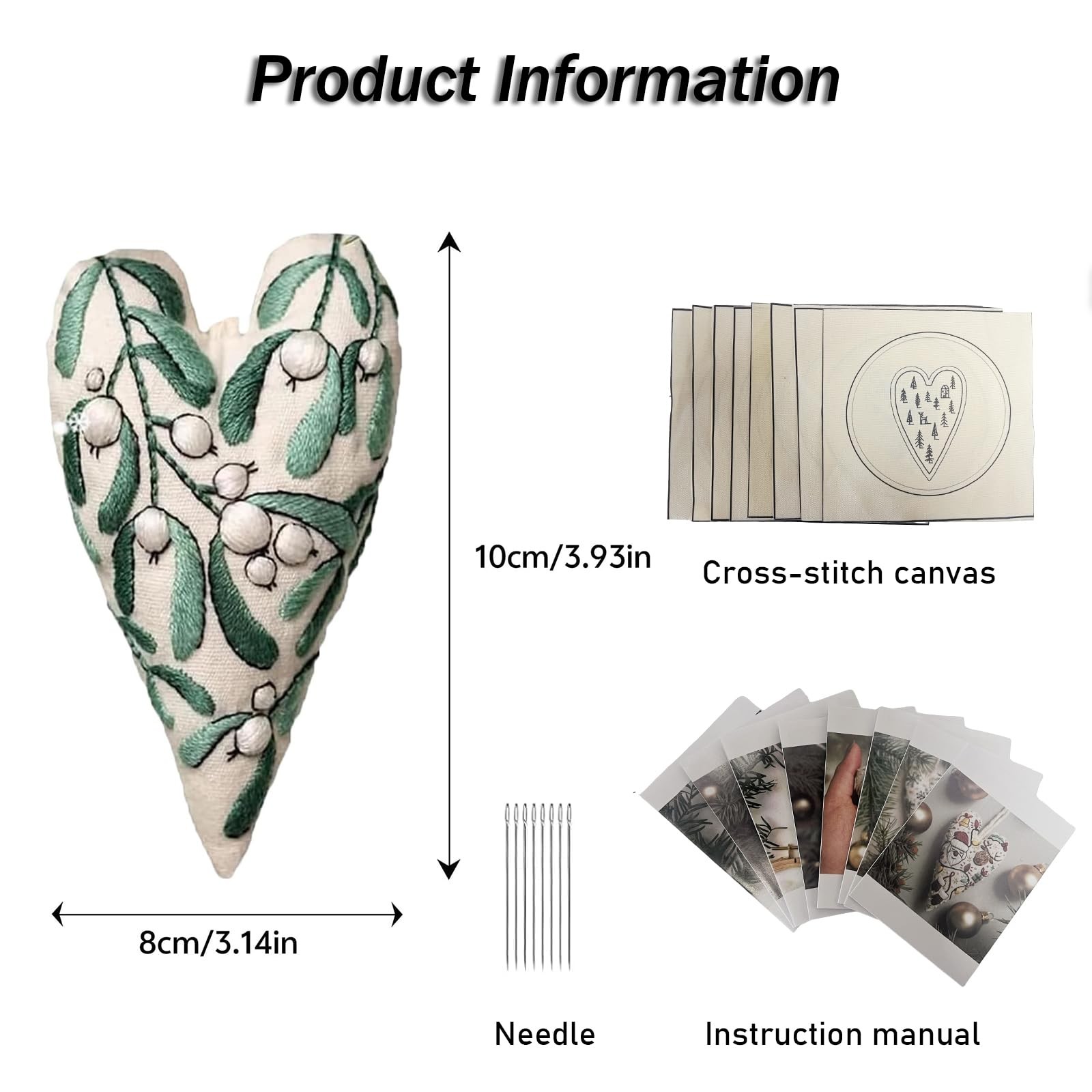 New Embroidery Christmas Ornament Kits, DIY Heart Shaped Hand Embroidered Chr...