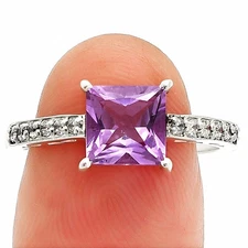 Natural Amethyst - Brazil 925 Sterling Silver Ring s.8 Jewelry R-1718