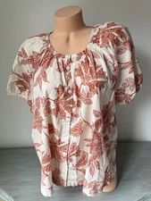 Boho Cotton Peasant Top Western Womens Xxl 2x Ecru Floral Short Sleeve Maurices