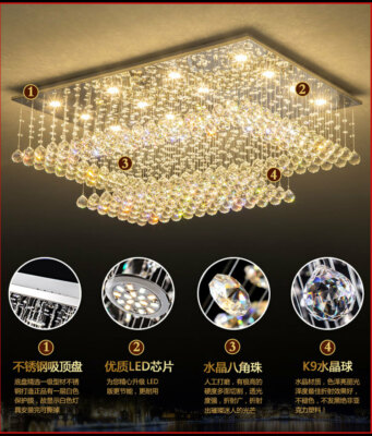 リセ メフメラ KR Rectangular K9 Crystal Dimmer Chandelier Ceiling Light