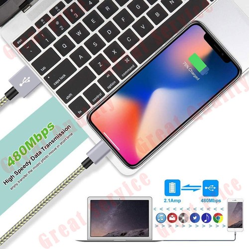 USB Fast Charger Cable For iPhone 14 13 12 11 XR 3/6/10Ft Braided CableData Cord - Picture 8 of 20