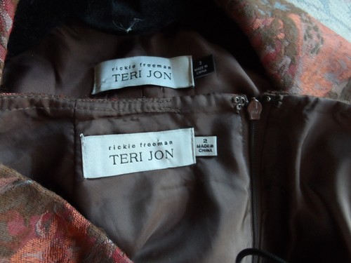 Rickie Freeman-Teri Jon Brown Multi Metallic Jacquard Skirt Suit Size 2 - Picture 22 of 24