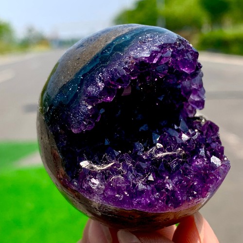134G Natural Uruguayan Amethyst Quartz crystal open smile ball therapy - 第 15/21 張圖片