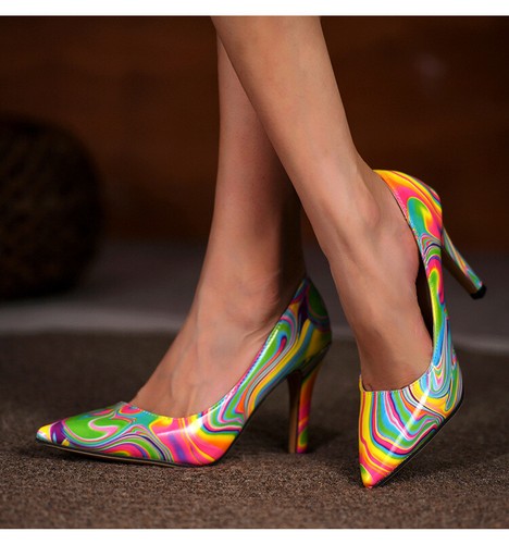 Stiletto Damen-Pumps High Heels spitz zulaufend Lackleder Druck Partyschuhe - Bild 8 von 26