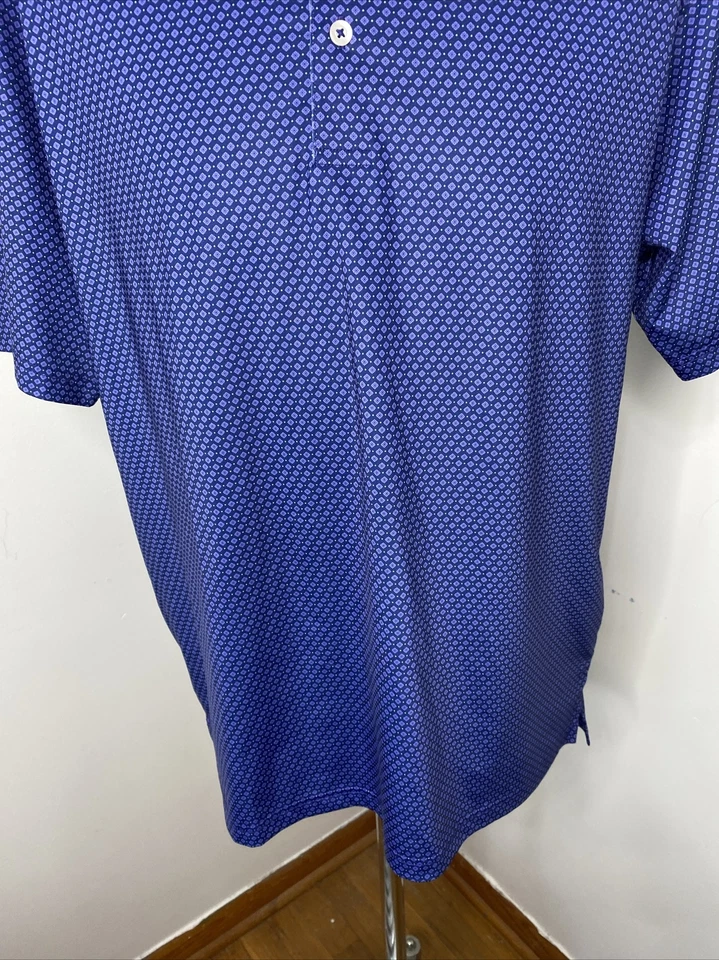 Camisa polo de golf Donald Ross mediana azul púrpura patrón de diamantes manga corta Foto 3 de 4