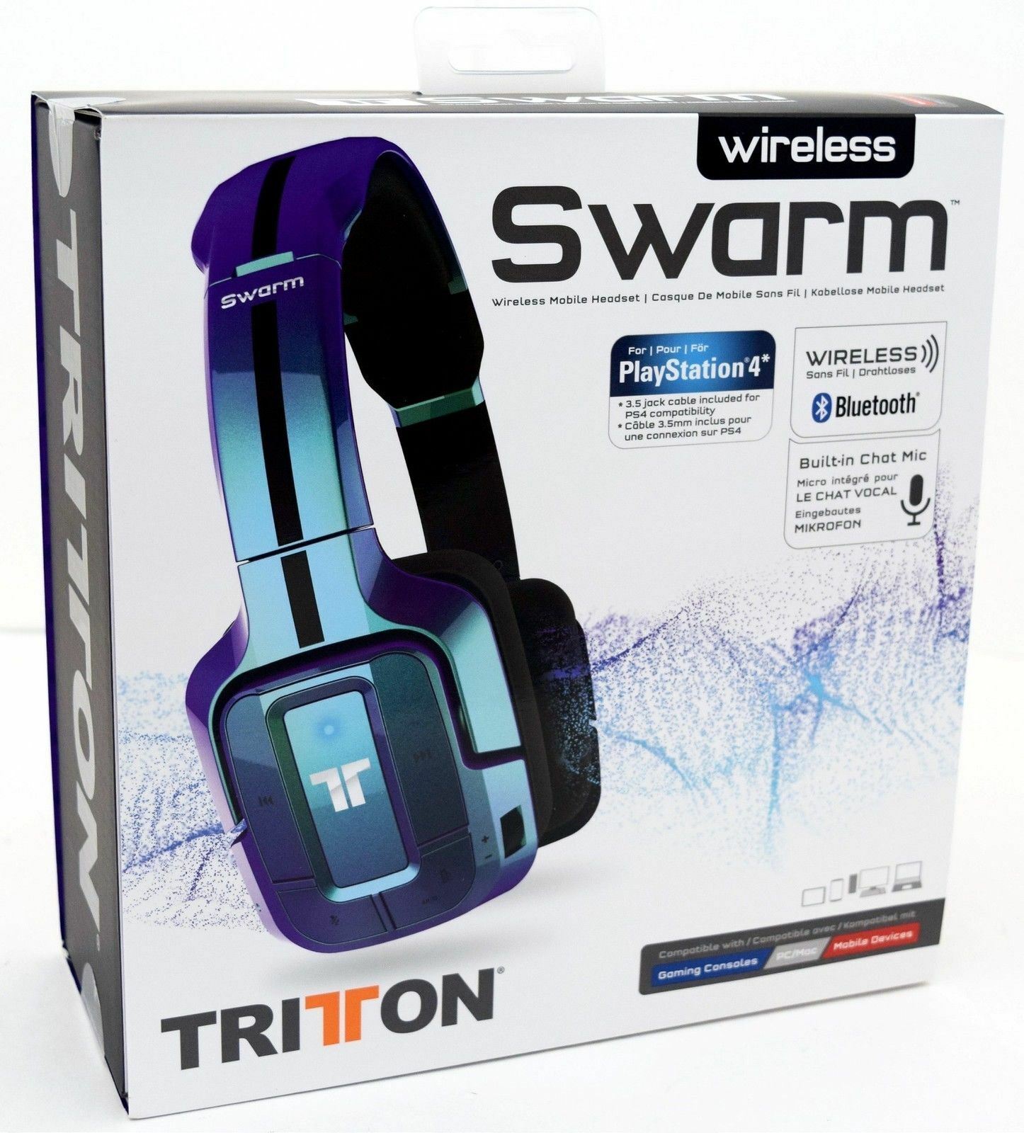 NEW Mad Catz Tritton Wireless Swarm Headset Bluetooth PS4/PC/iPad/iPhone 7+ BLUE