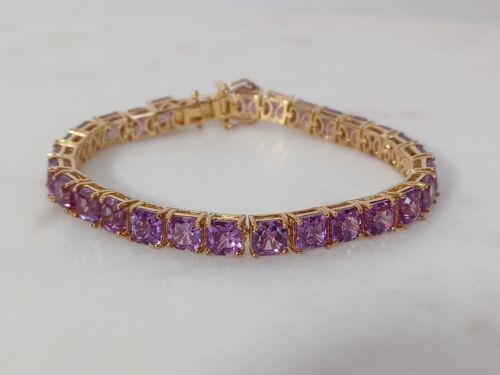 Women's Bracelet Asscher Cut Lab Grown Color Changing Sapphire In Vermell Gold - Picture 1 of 2