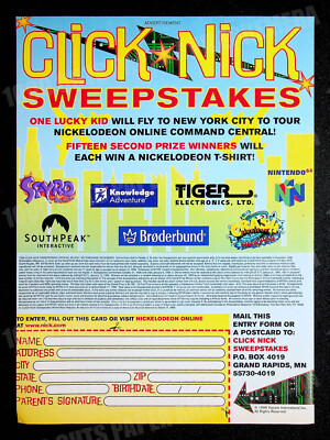 Click Nick Sweepstakes Nickelodeon 1998 Trade Print Magazine Ad