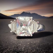 Vintage Silvertone Square Step Cut Cubic Zirconia Engagement Ring Size 10 1/2  