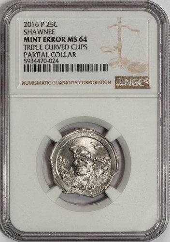 2016 P NGC MS64 Triple Clips Partial Collar Shawnee Quater Mint Error Rare Date - Picture 2 of 4
