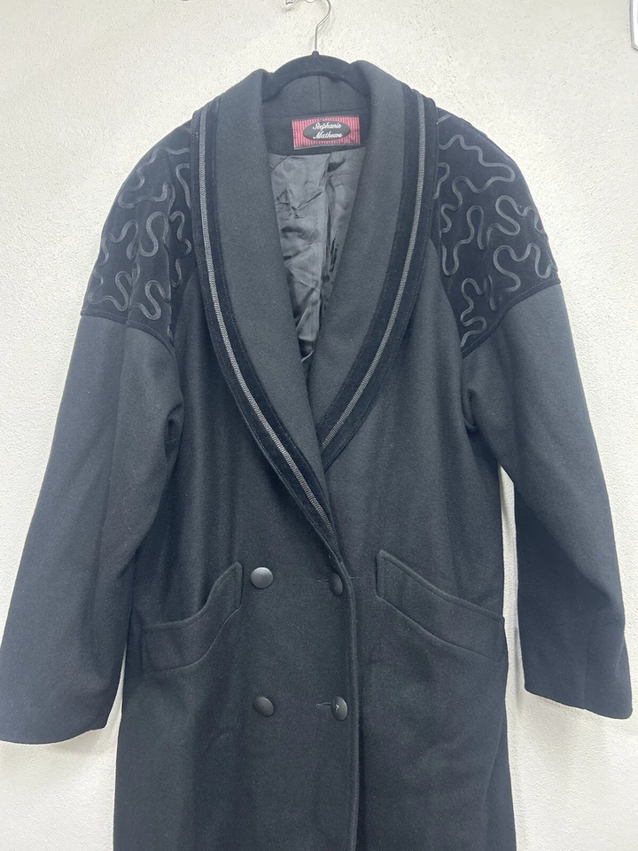 Винтажный Stephanie Mathews шерсти Тренч 10 черный США сделано классический город - Изображение 3 из 4